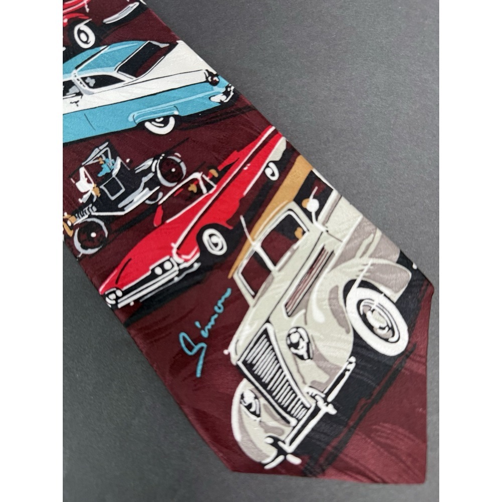 VTG Ralph Marlin & Co History of Ford Classic Car Printed Novelty Tie 1996 Silk